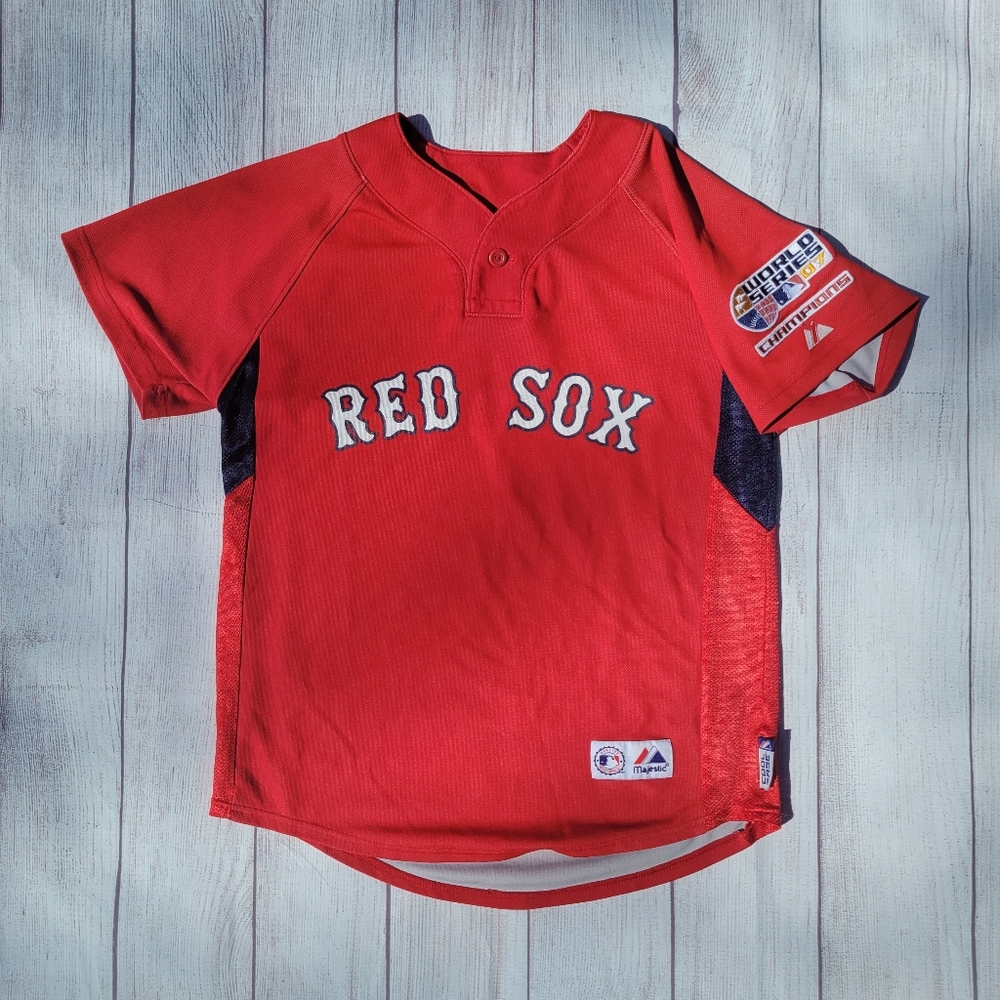 Boston Red Sox 2007 World Series MLB Majestic Practice Jersey Sz Youth XL 14/16